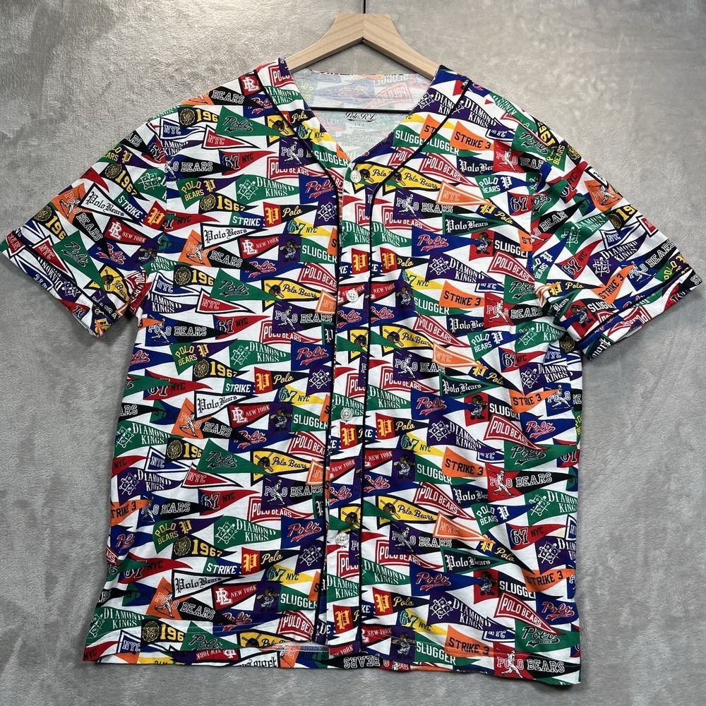 POLO RALPH LAUREN‎ Shirt Large Mens Stadium Baseball Pennants *READ*